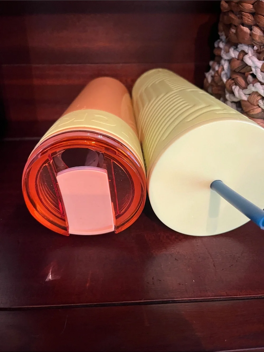 Starbucks Yellow Textured Tumbler with Coral Travel Mug